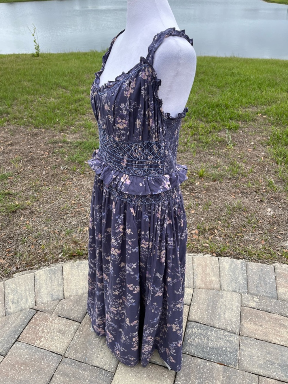 NWOT Anthropologie Floral Smocked Waist Purple Summer Dress Size XL - Picture 3 of 16